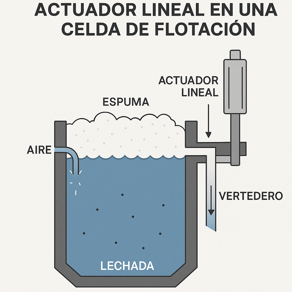 Actuador lineal en una celda de Flotación Actuador-lineal-en-una-celda-de-Flotacion